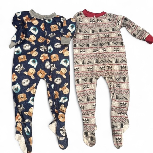 Mon Petit Animal Print One Piece Pajamas- Boys 12 mo - set of 2 - Picture 1 of 4